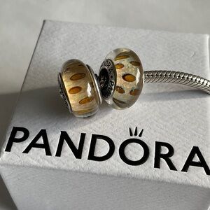 Pandora Clear Glass Charm Beads with Amber Accents